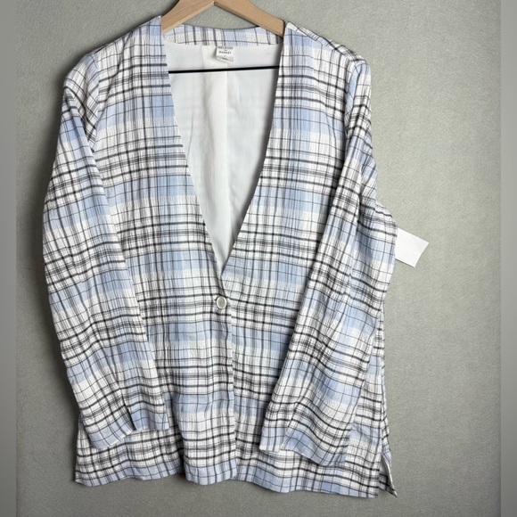 Melrose and Market Women’s Plaid Seersucker Blazer Light Blue White Size Small - Picture 1 of 10